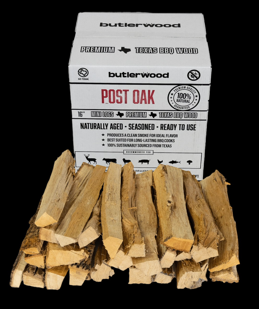 Large split post oak cooking wood logs stacked for smoking and grilling.
