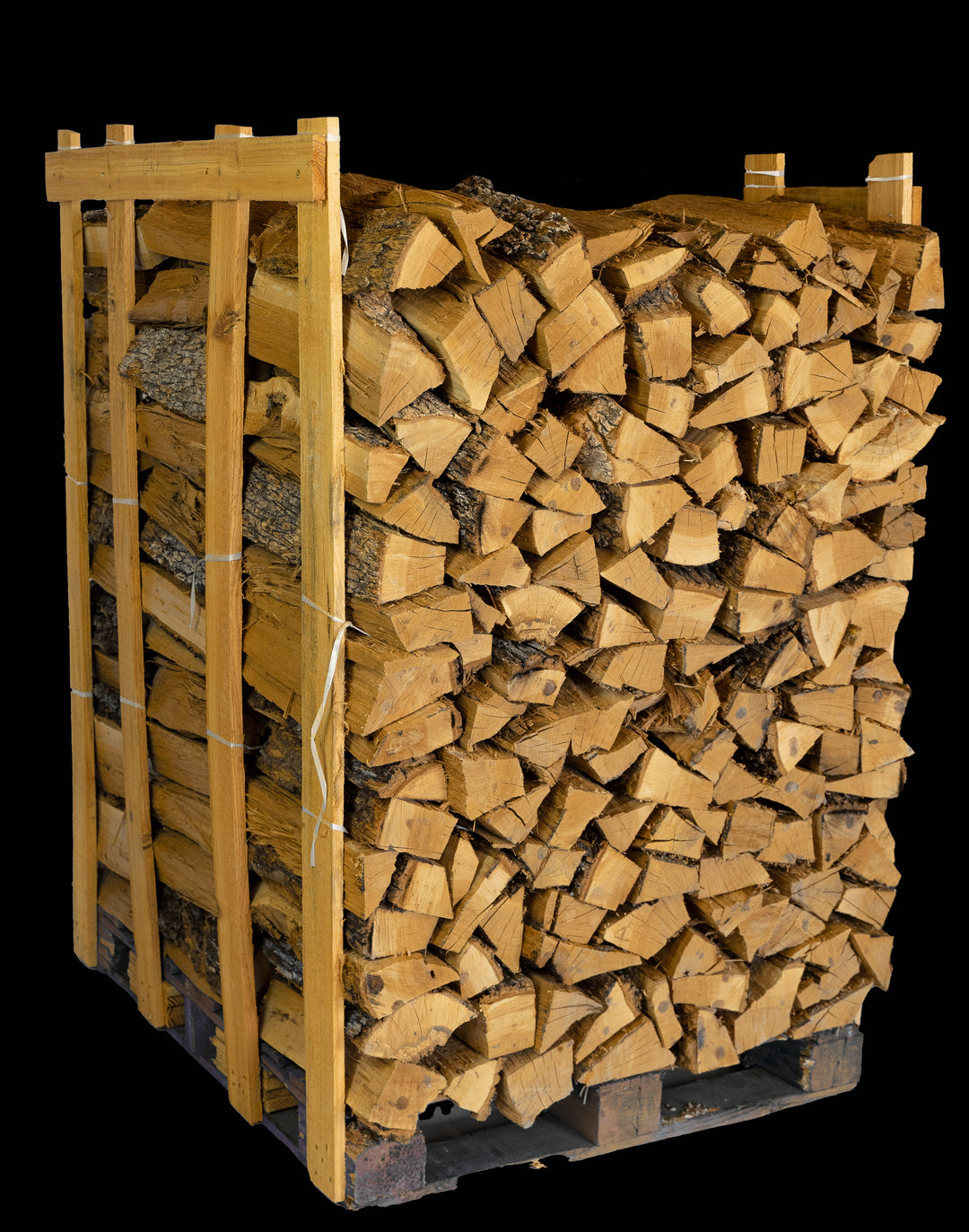 Post oak cooking wood logs stacked neatly on a wooden surface, ready for grilling or smoking.