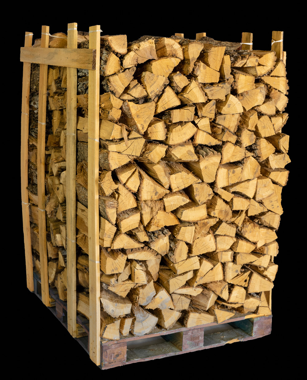 Close-up of post oak cooking wood logs neatly stacked, showcasing the texture and quality of the wood.