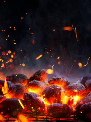 close up of flaming charcoal