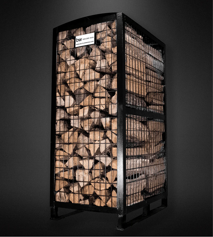 Stacked apple cooking wood logs, a ButlerWood product.