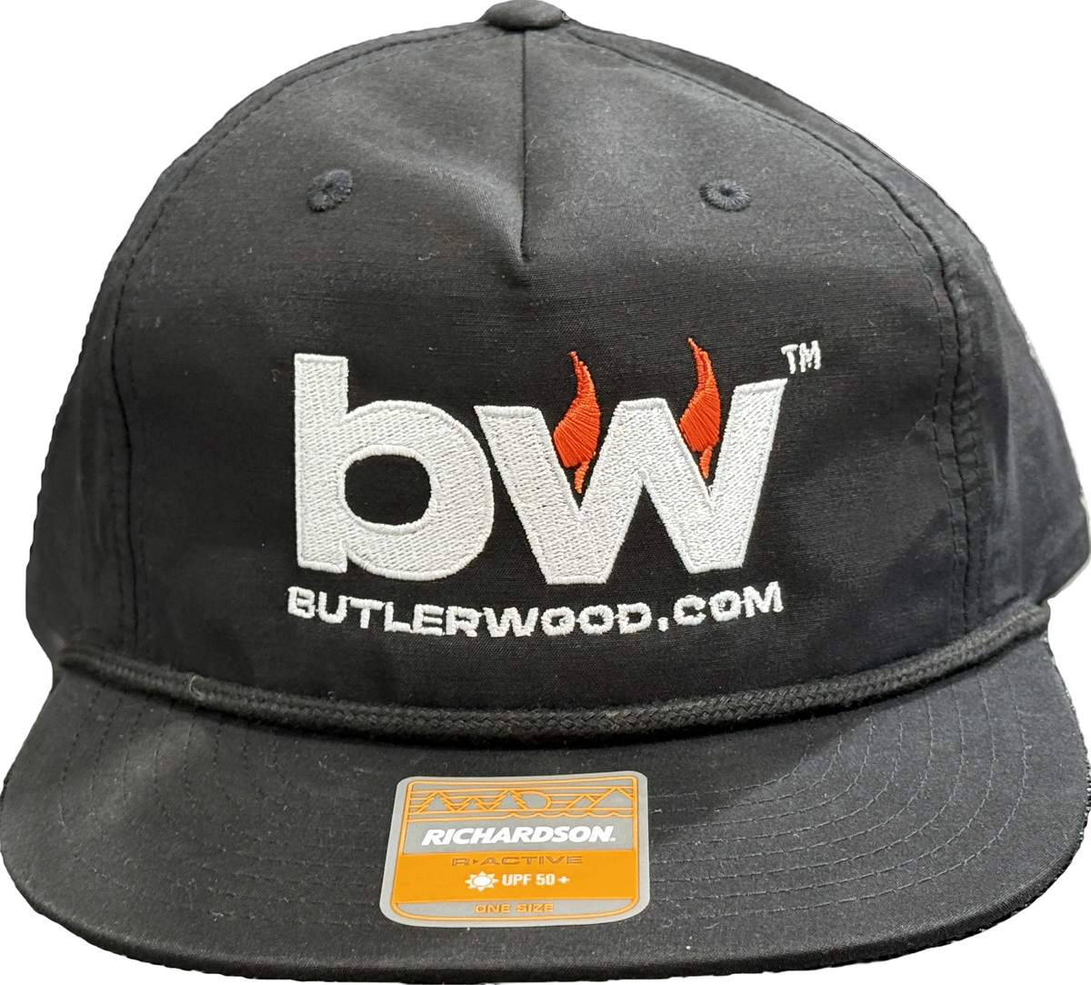 Black cap with Butlerwood logo on a transparent background.