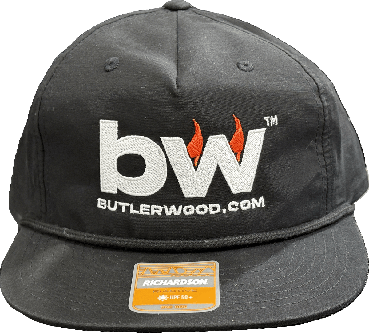 Black cap with Butlerwood logo on a transparent background.