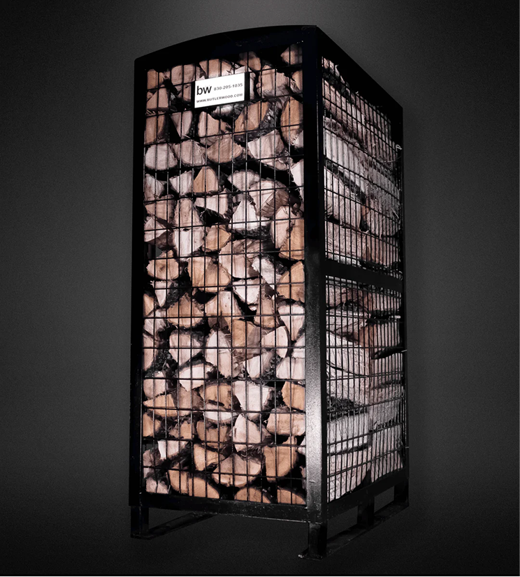 Stacked hickory cooking wood logs, a ButlerWood product.