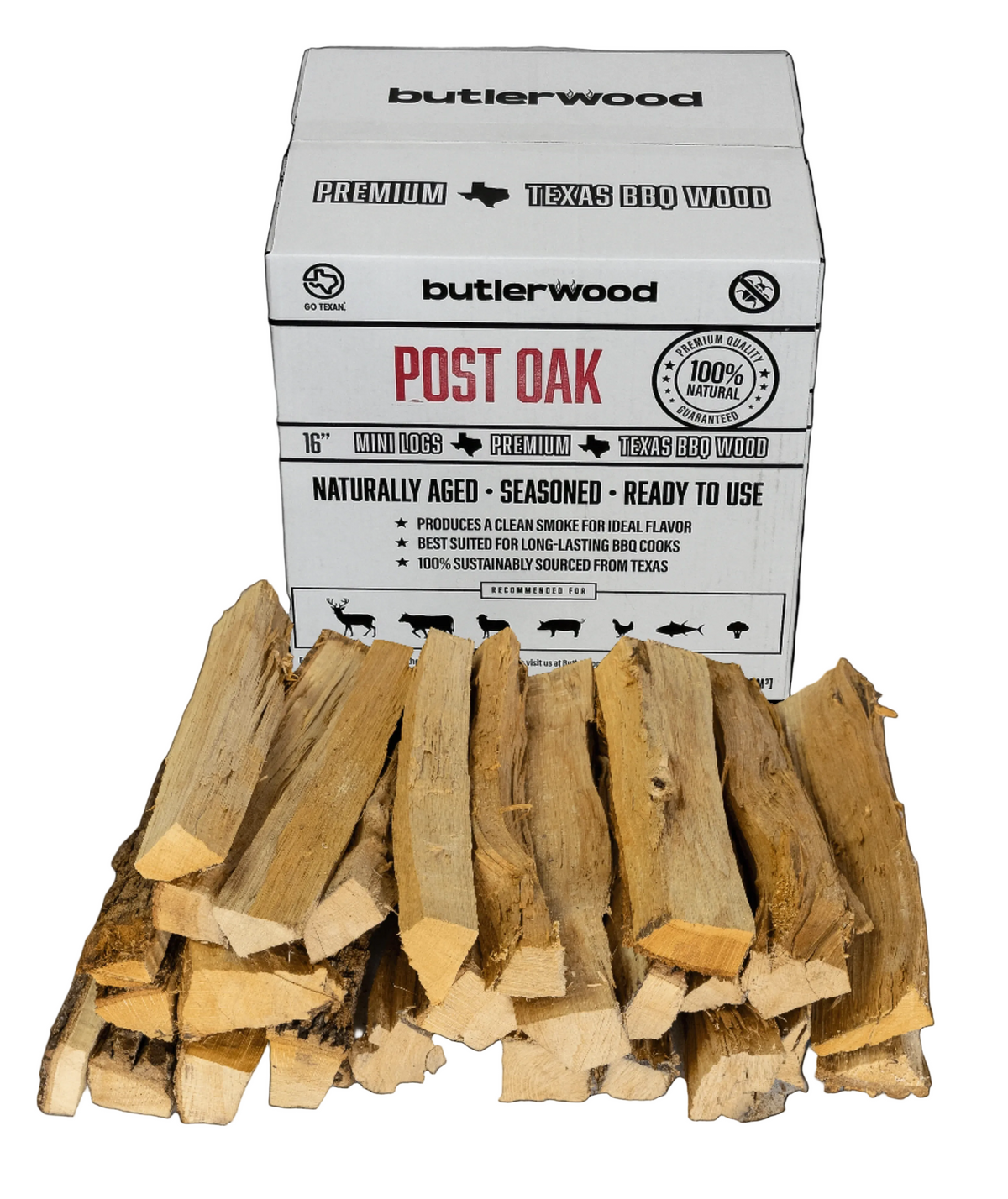 Large split post oak cooking wood logs stacked for smoking and grilling.