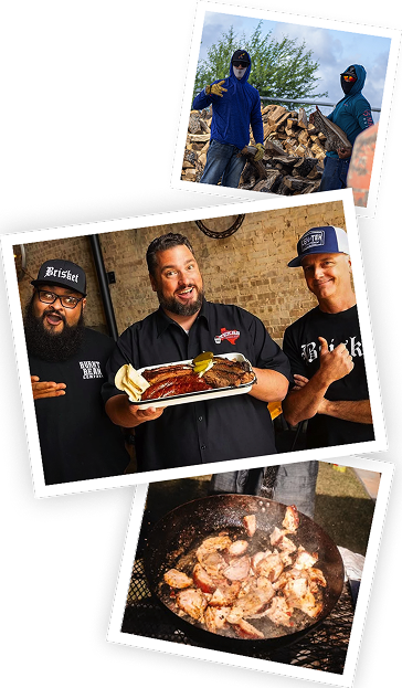 Collage of ButlerWood customers grilling and cooking with premium hardwood.