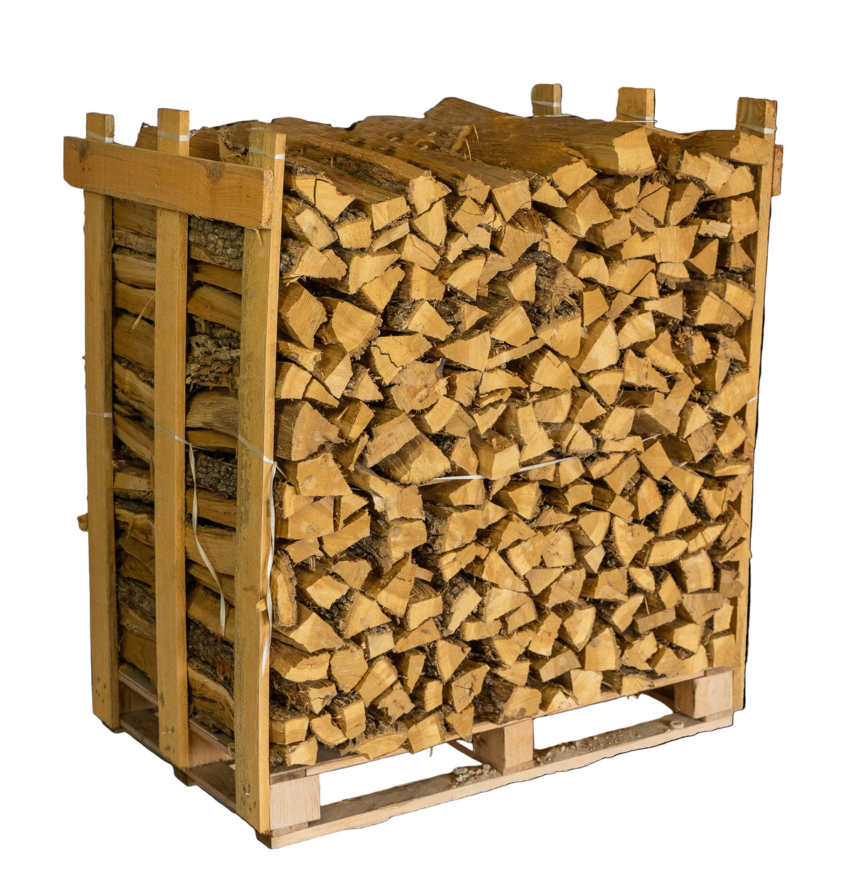 Stack of large post oak cooking wood logs on a clean surface, ready for barbecuing and smoking.