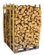 Close-up of post oak cooking wood logs neatly stacked, showcasing the texture and quality of the wood.
